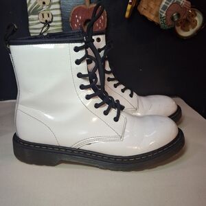 White Combat Boots with Black Laces